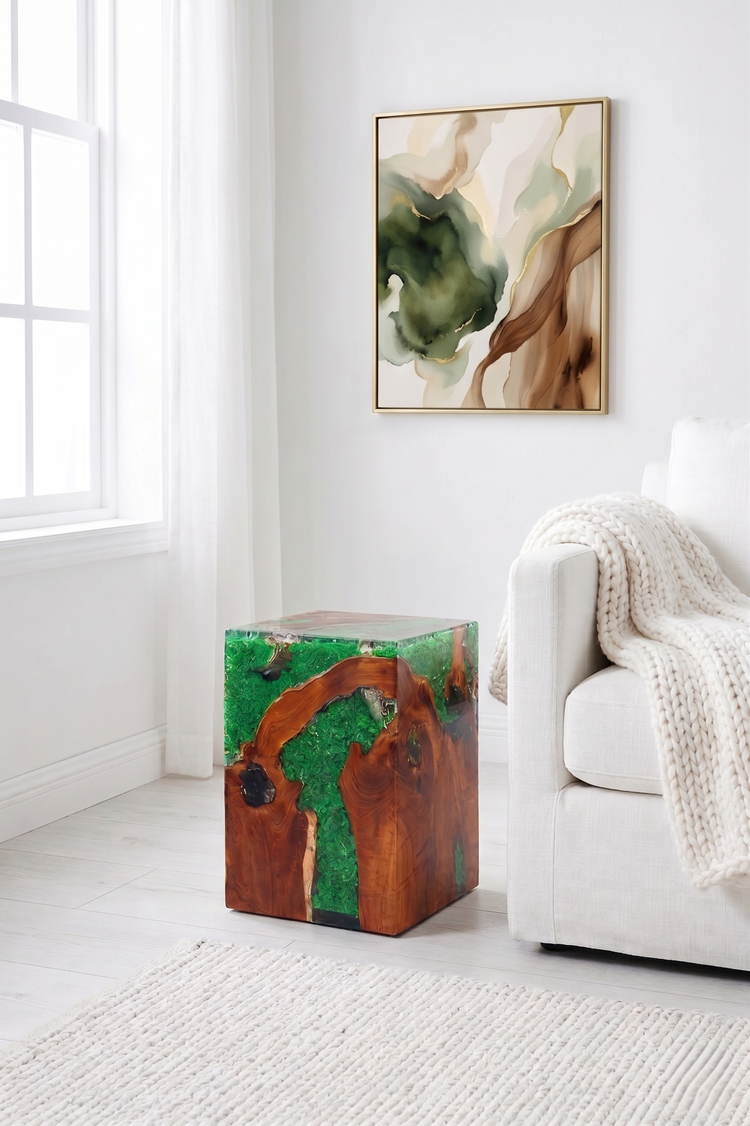 Teak Green Resin End Table