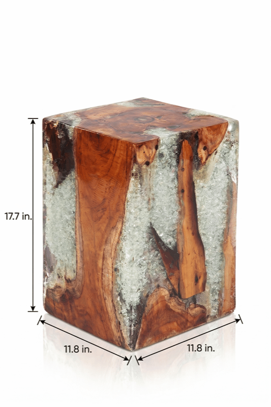 Teak White Resin End Table