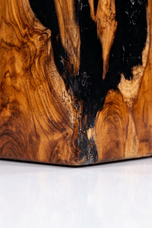 Teak Black Resin End Table