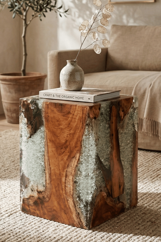 Teak White Resin End Table