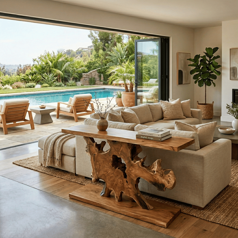 Aramis Brown Teak Console