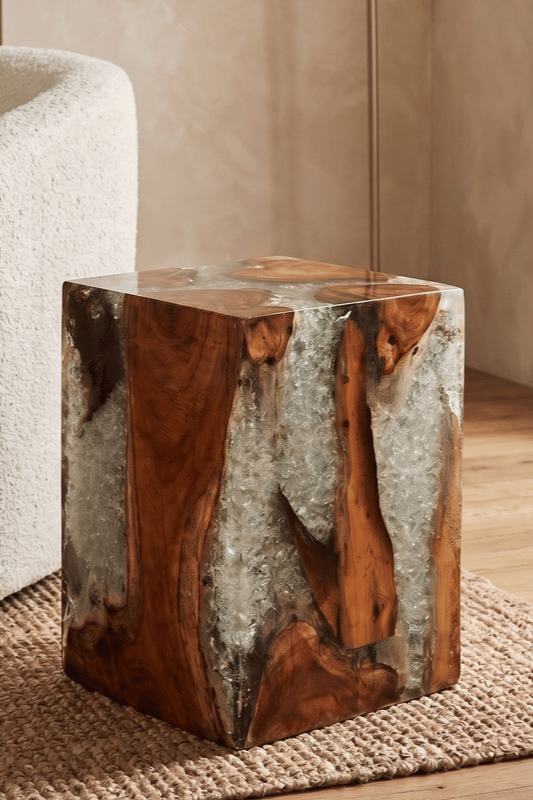 Teak White Resin End Table