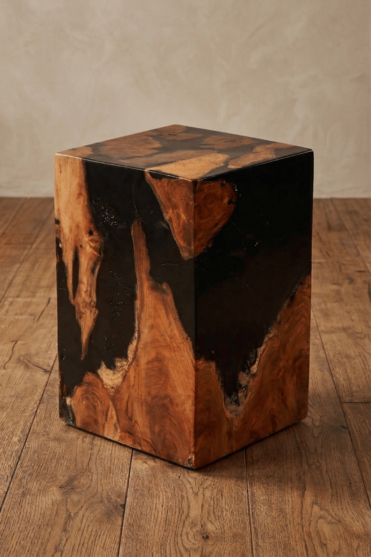 Teak Black Resin End Table