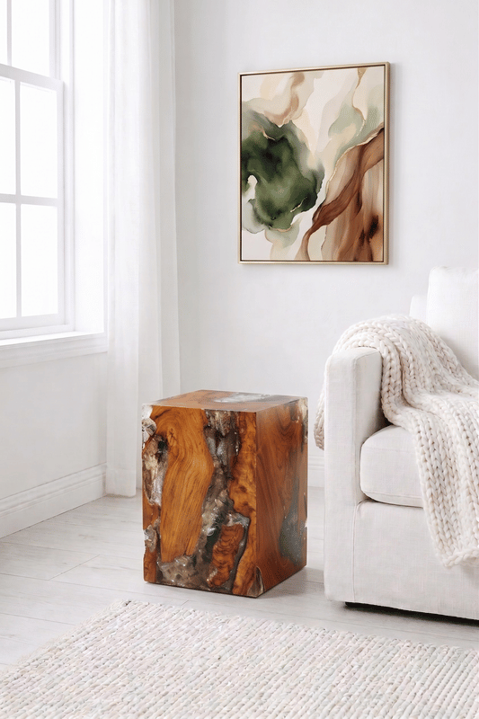 Teak Grey Resin End Table