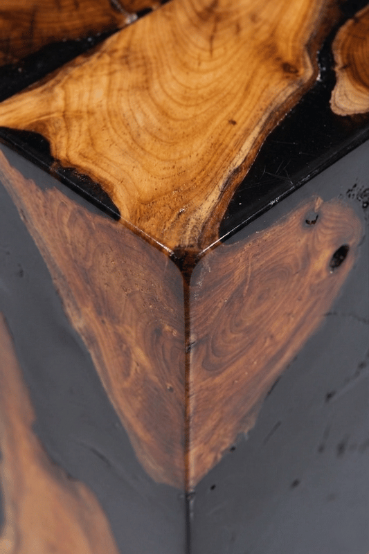 Teak Black Resin End Table