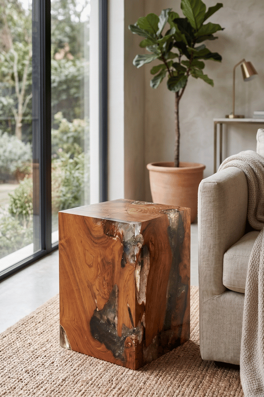 Teak Grey Resin End Table