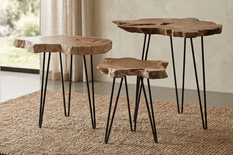 3pc Teak Top Coffee Table Set