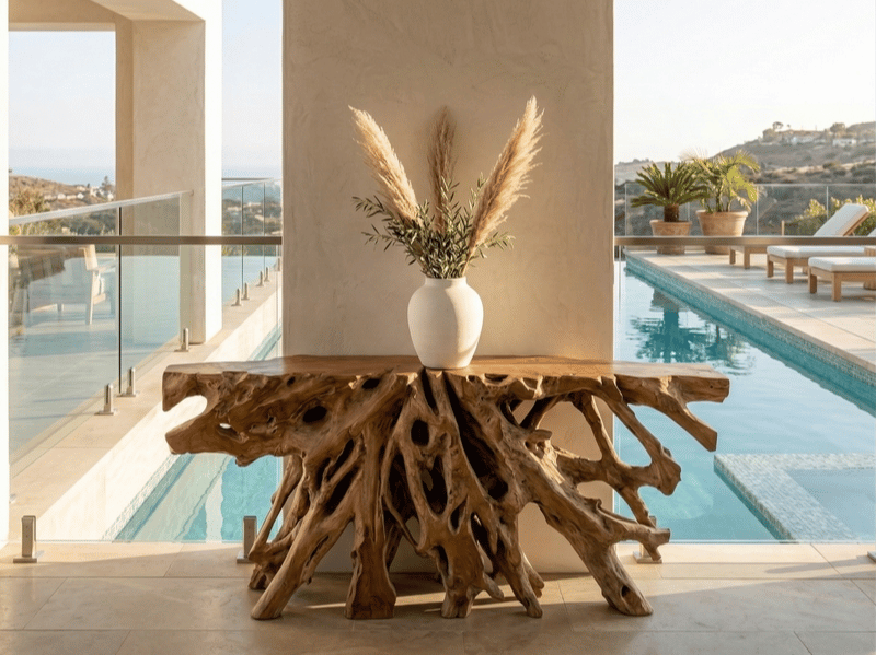 Primitive Teak Root Console
