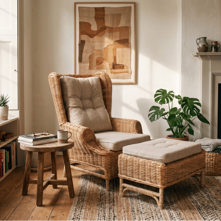 Orensel Rattan Chair w/ ottoman