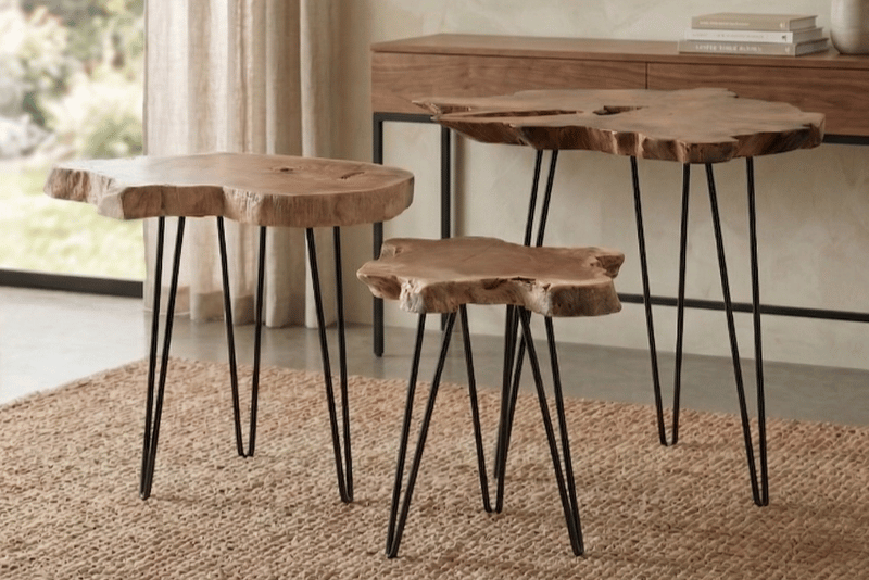 3pc Teak Top Coffee Table Set