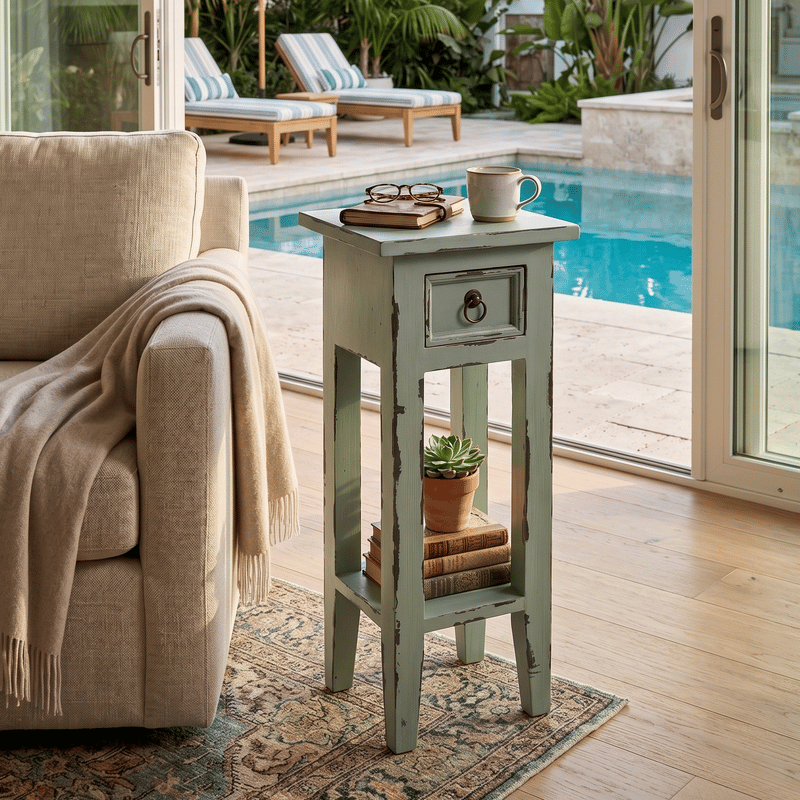Arizona Tall Distressed Grey Side Table