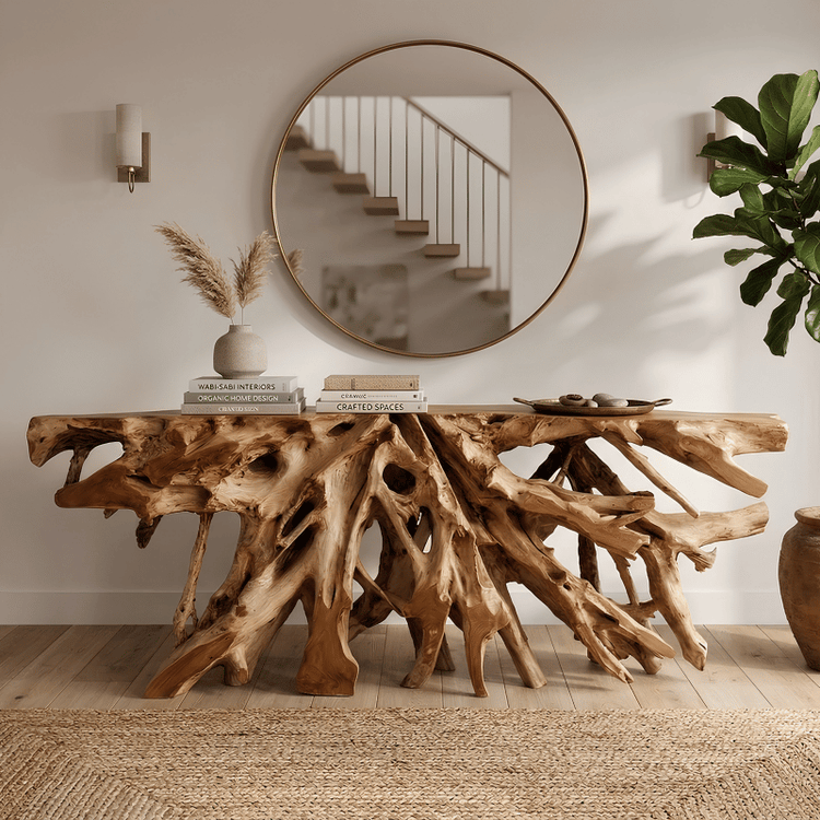 Primitive Teak Root Console