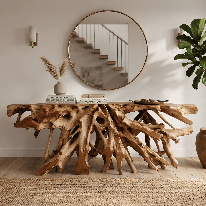 Primitive Teak Root Console