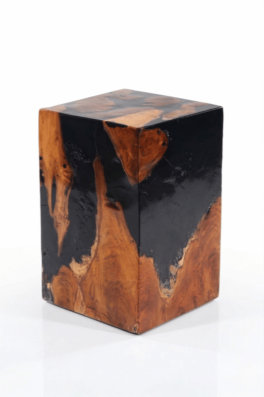 Teak Black Resin End Table