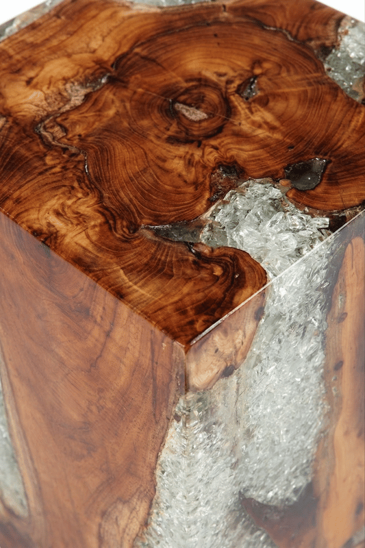 Teak White Resin End Table