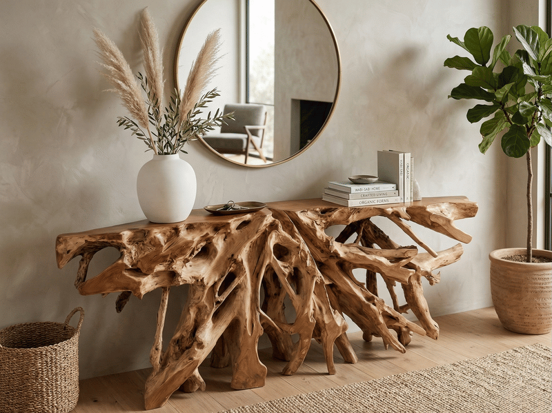 Primitive Teak Root Console
