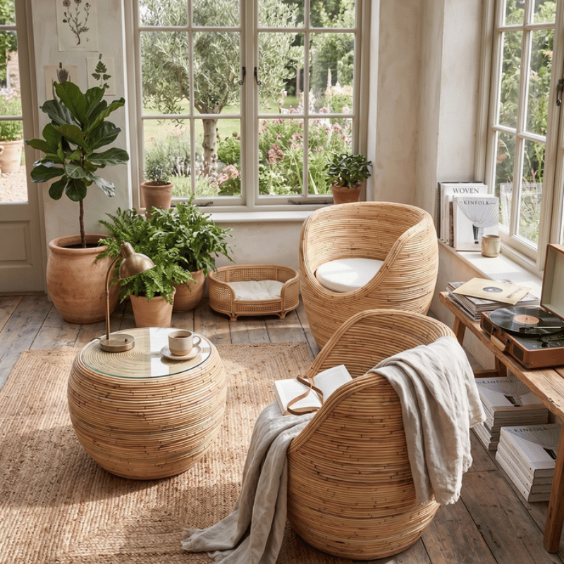 3 Piece Wicker Basket Chair Set