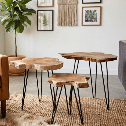 3pc Teak Top Coffee Table Set