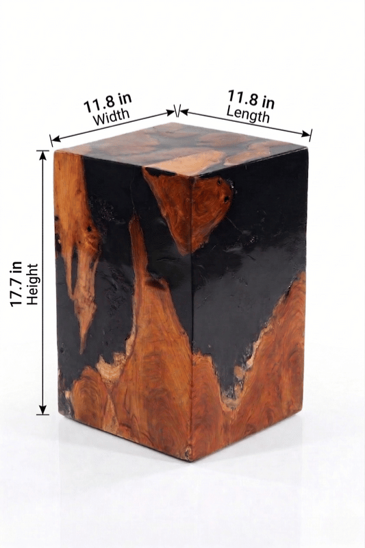 Teak Black Resin End Table