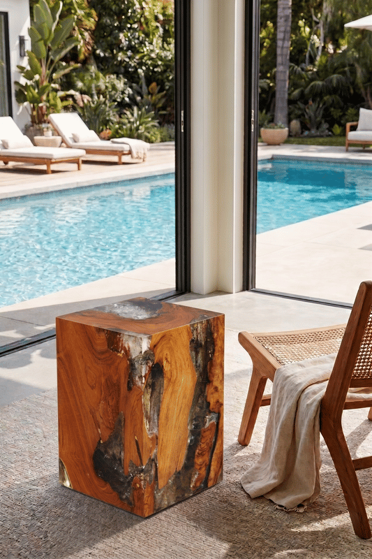 Teak Grey Resin End Table