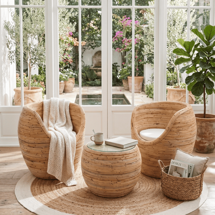 3 Piece Wicker Basket Chair Set
