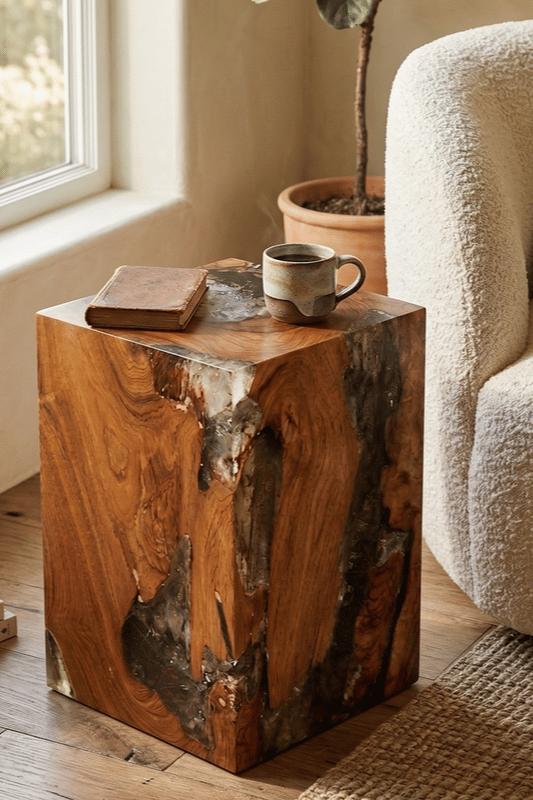 Teak Grey Resin End Table