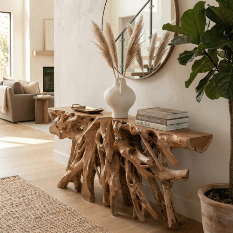 Primitive Teak Root Console