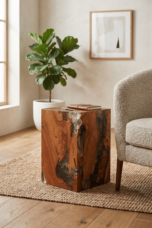 Teak Grey Resin End Table
