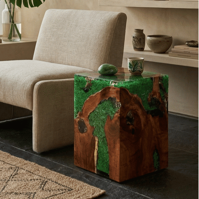 Teak Green Resin End Table