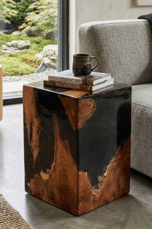Teak Black Resin End Table