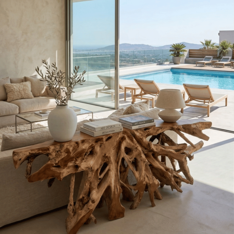 Primitive Teak Root Console