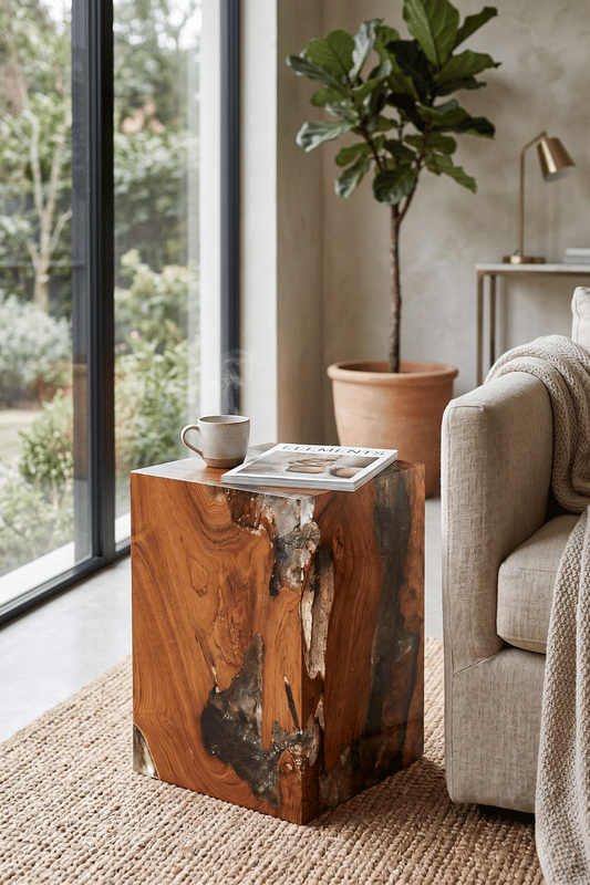Teak Grey Resin End Table