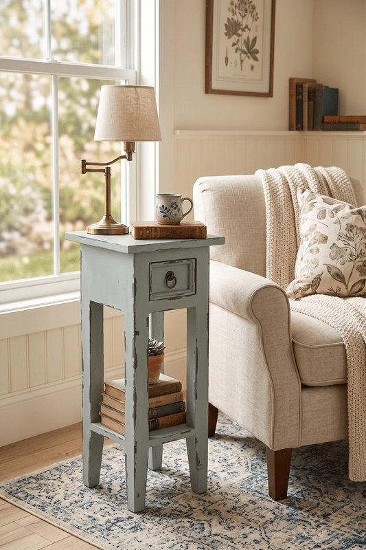 Arizona Tall Distressed Grey Side Table
