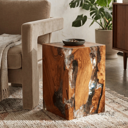 Teak Grey Resin End Table