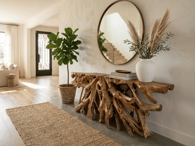 Primitive Teak Root Console