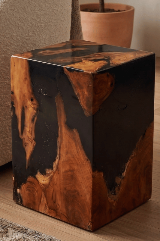 Teak Black Resin End Table