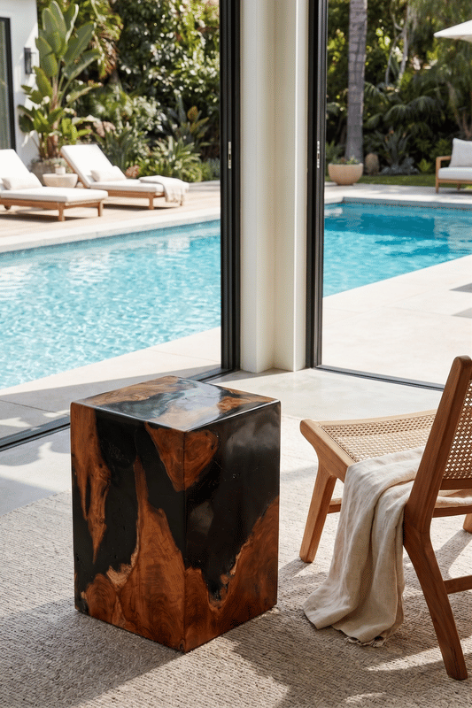 Teak Black Resin End Table