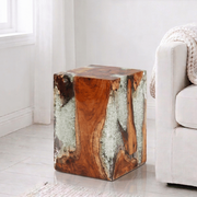 Teak White Resin End Table