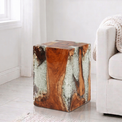 Teak White Resin End Table
