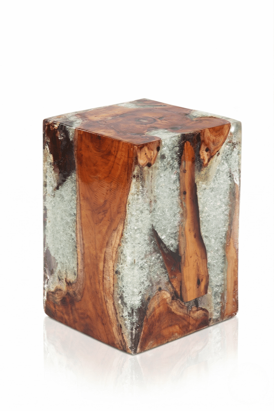 Teak White Resin End Table