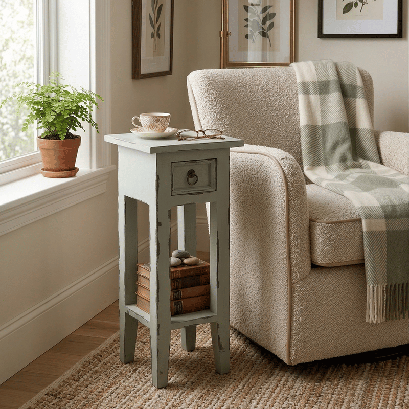 Arizona Tall Distressed Grey Side Table