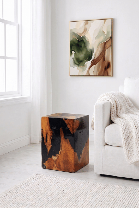 Teak Black Resin End Table